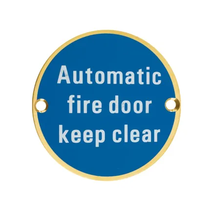 Zoo Hardware Automatic Fire Door Keep Clear - 76mm dia - PVD Satin Brass