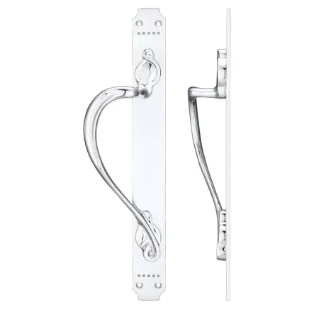 Zoo Hardware Cast Brass Pull Handle with Art Nouveau Backplate - Left Handed - 377 x 42mm - Chrome