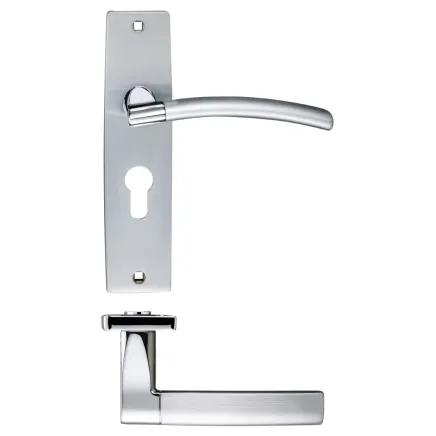 Zoo Hardware Amalfi lever on euro backplate - Satin Chrome / Polished Chrome