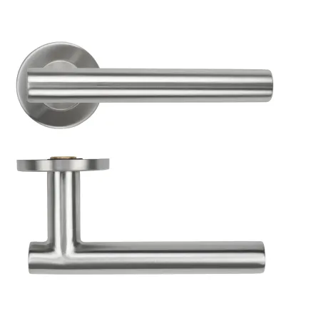 Zoo Hardware 19mm Straight T-Bar Lever on Round Rose 53mm x 6mm Push-on Rose - BS EN 1906 Grade 3 - Grade 201 - SS