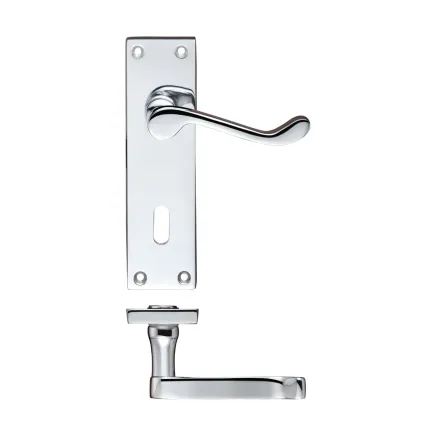 Zoo Hardware Project Victorian scroll lever on lock backplate - 150mm x 40mm - Polished Chrome