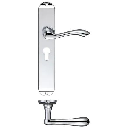 Zoo Hardware Arundel Lever Euro Lock (47.5mm c/c) Furniture - Long Plate 245 x 42mm - Polished Chrome