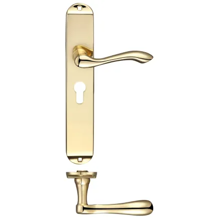 Zoo Hardware Arundel Lever Euro Lock (47.5mm c/c) Furniture - Long Plate 245 x 42mm - Polished Brass