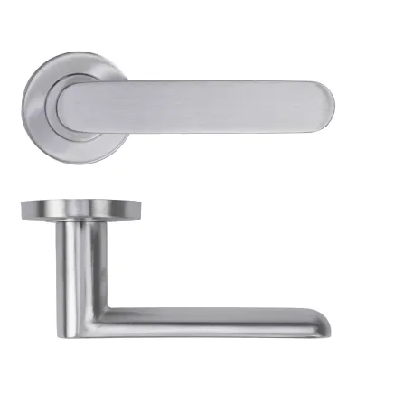 Zoo Hardware Atlas Lever on Round Rose 52mm x 8mm Push-on Rose - BS EN 1906 Grade 3 - Grade 201 - Satin Stainless