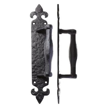 Zoo Hardware Pull Handle on Fleur De Lys Backplate - 10" - Black