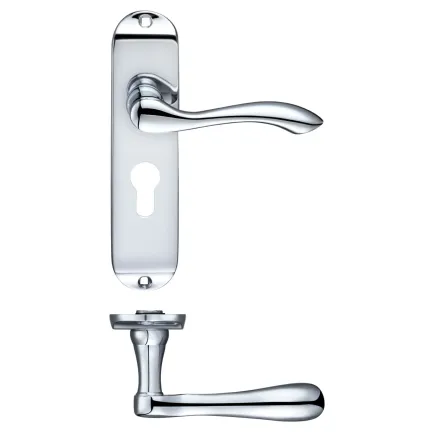 Zoo Hardware Project Arundel lever on euro backplate - 175mm x 42mm - Polished Chrome