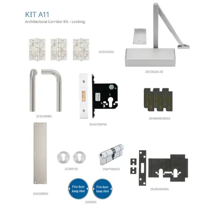 Zoo Hardware Fire Door Pack - FDP-A11-30/60 - Corridor - Locking - Architectural Version - Inc ZDC0024S
