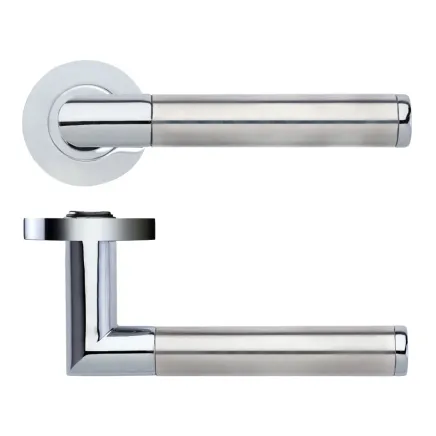 Zoo Hardware Luna lever on round rose - Polished Chrome / Satin Stainless