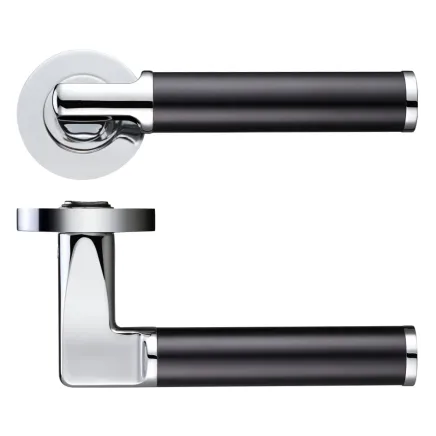 Zoo Hardware Milan lever on round rose - Polished Chrome / Matt Black