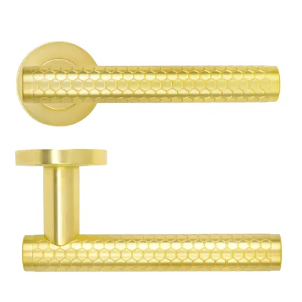Zoo Hardware Favo Lever On Round Rose - Satin Brass