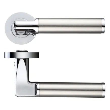 Zoo Hardware Milan lever on round rose - Polished Chrome / Satin Stainless