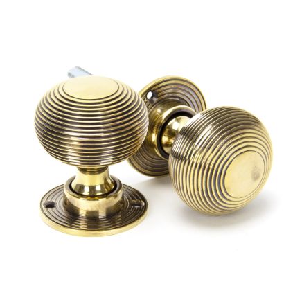 Aged Brass Heavy Beehive Mortice/Rim Knob Set