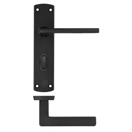 Zoo Hardware Leon lever on bathroom backplate - Matt Black