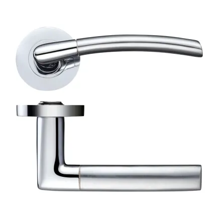 Zoo Hardware Olympus lever on round rose - Satin Chrome / Polished Chrome