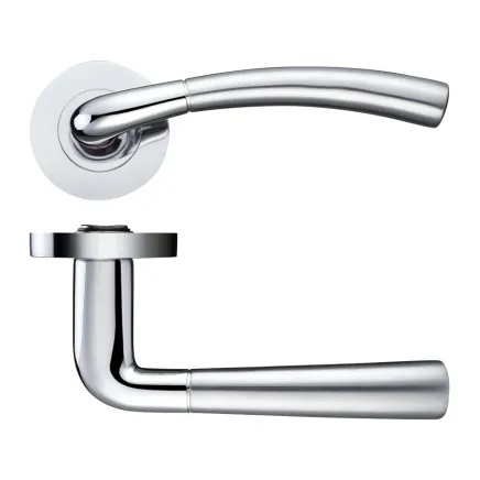 Zoo Hardware Saturn lever on round rose - Satin Chrome / Polished Chrome