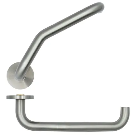 Zoo Hardware Cranked Return To Door Lever on 53mm x 6.5mm Sprung Rose - Sat.St.Steel - Stainless Steel