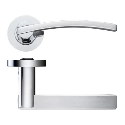 Zoo Hardware Adria lever on round rose - Satin Chrome / Polished Chrome