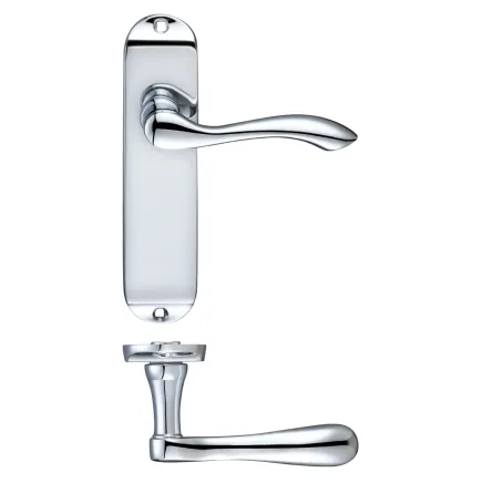 Zoo Hardware Project Arundel lever on latch backplate - 175mm x 42mm - Polished Chrome
