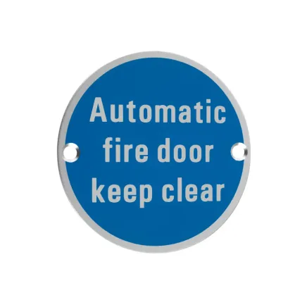 Zoo Hardware Signage - Automatic Fire Door Keep Clear - Satin Aluminium