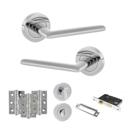 STATUS Alabama Door Handle Pack (Bathroom Set - 2.5" CE Bathroom Lock, 3" Fire Rated Hinges x3) - Polished Chrome