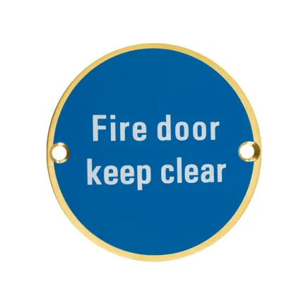 Zoo Hardware Fire Door Keep Clear - 76mm dia - Brass