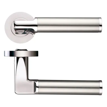 Zoo Hardware Milan lever on round rose - Polished Nickel / Satin Stainless