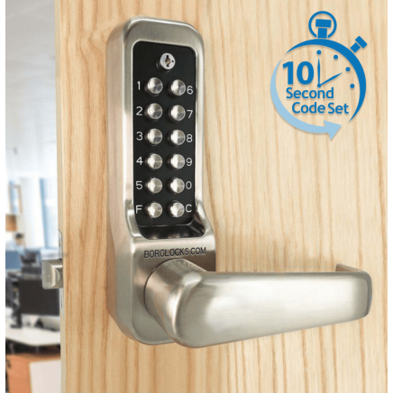 Borg BL7001 SS ECP - Heavy Duty, High Traffic - Easicode Pro Flat Bar Lever Handle Keypad & Flat Bar Inside Handle, Stainless Steel (SS) Finish