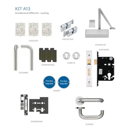 Zoo Hardware Fire Door Pack - FDP-A13-30/60 - Office Kit – Locking - Architectural Version - Inc ZDC0024S - Stainless Steel